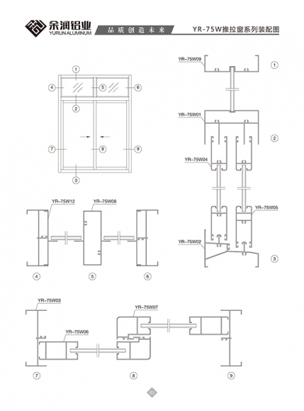 YR-75W推拉窗系列装配图