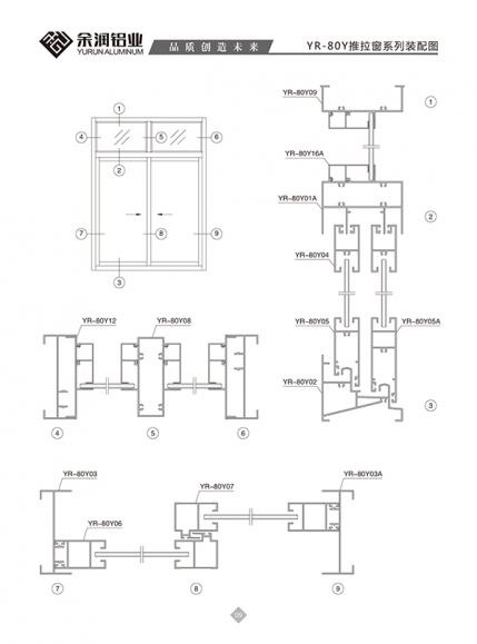 YR-80Y推拉窗系列装配图