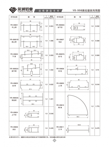 YR-998推拉窗系列简图