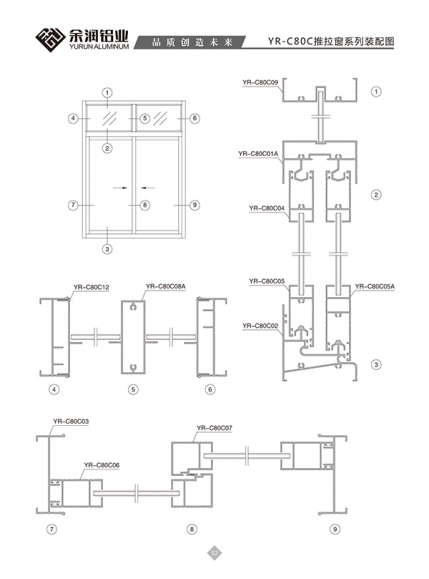 YR-C80C推拉窗系列装配图
