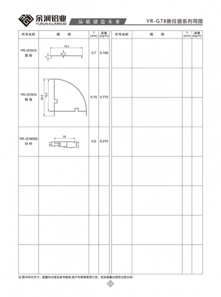 YR-G78推拉窗系列简图