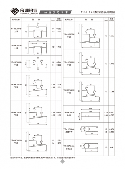 YR-HK78推拉窗系列简图