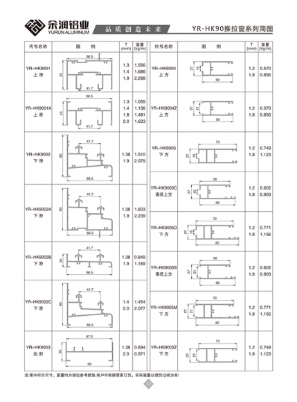 YR-HK90推拉窗系列简图