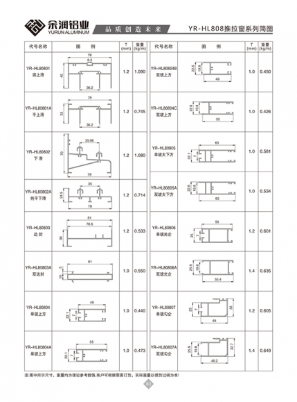 YR-HL808推拉窗系列简图