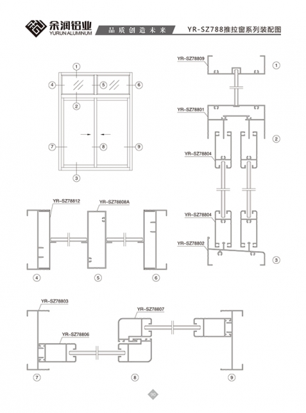 YR-SZ788推拉窗系列装配图