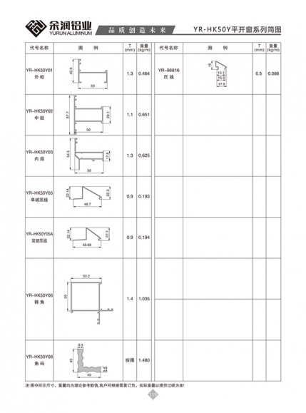 YR-HK50Y平开窗系列简图