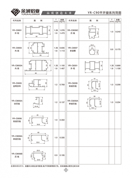YR-C90平开窗系列简图