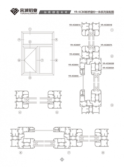 YR-KC80断桥窗纱一体系列装配图