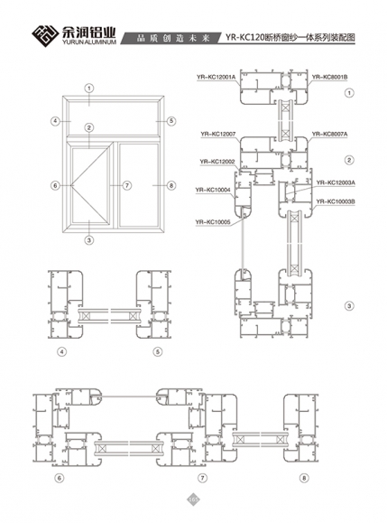 YR-KC120断桥窗纱一体系列装配图
